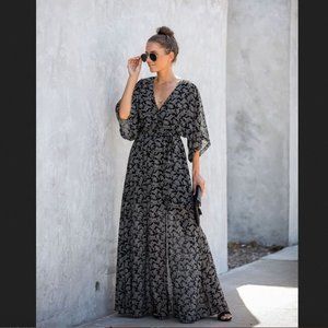 VICI  Kimono Maxi Dress black floral small Aakaa